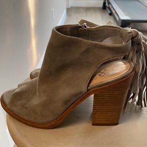 Vince Camuto Gray Suede Tassel open toe Booties